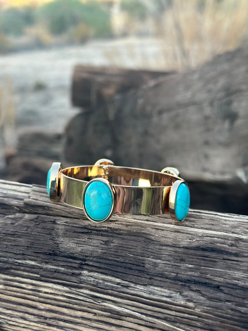 Shop Envi Me Jewelry Gold & Turquoise / Gold The Santa Palo Gold & Turquoise Bangle Bracelet