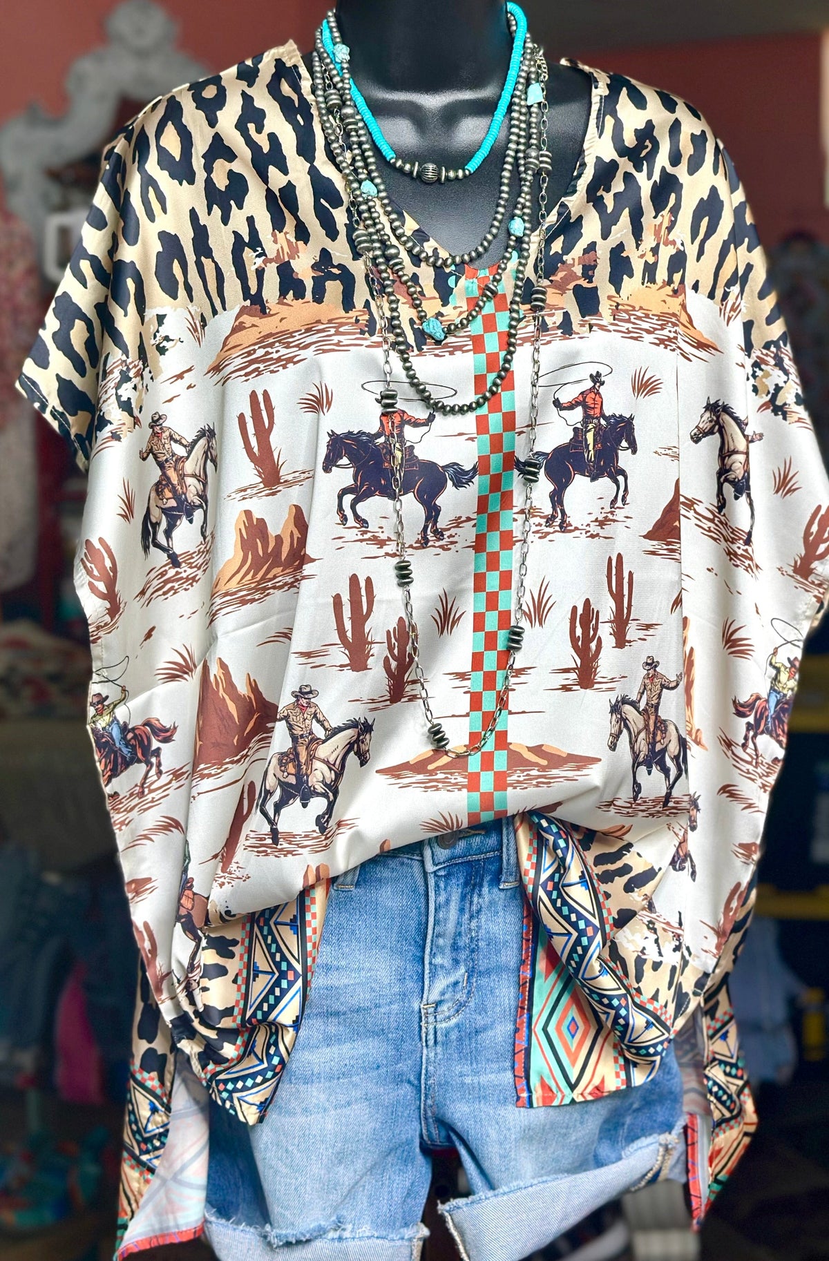 Shop Envi Me It's T-shirt Kinda Day The Satin Cheetah Cowboy Poncho Top