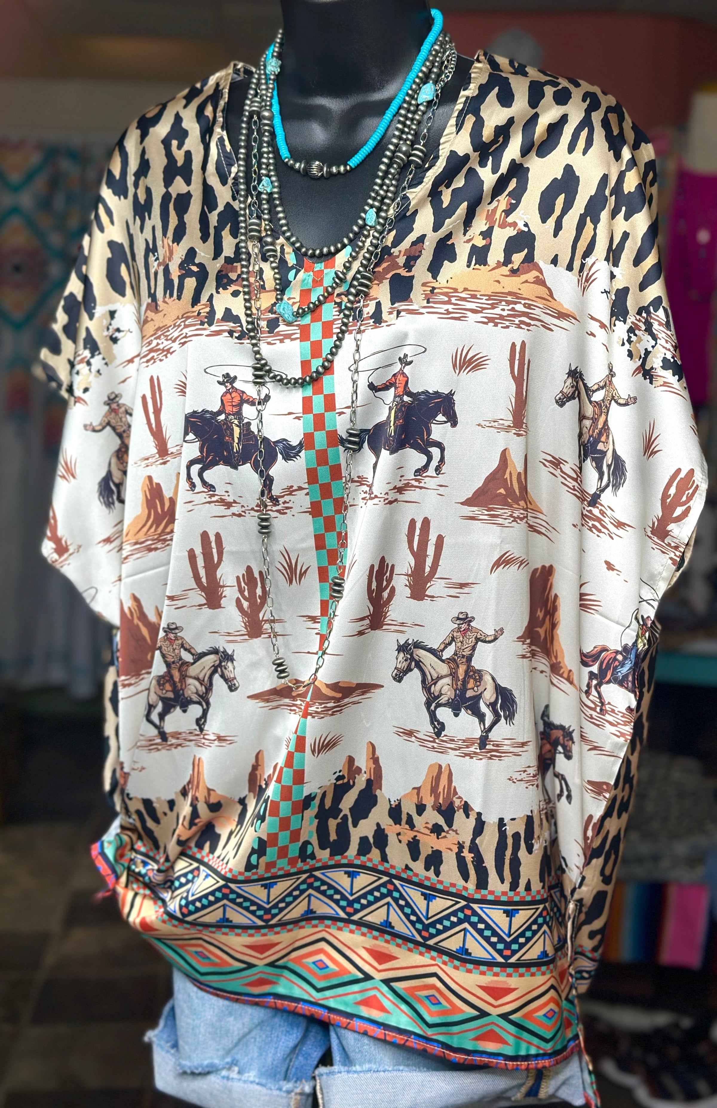 Shop Envi Me It's T-shirt Kinda Day The Satin Cheetah Cowboy Poncho Top