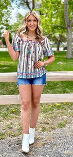 Shop Envi Me Tops and Tunics The Savannah Stripe Embroidered Top