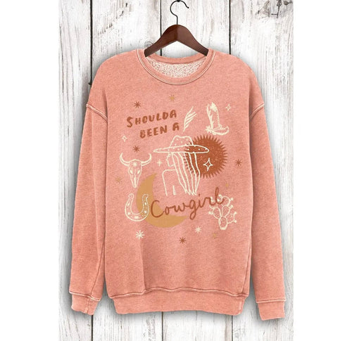 Shop Envi Me Tops and Tunics The Shoulda Been A Cowgirl Peach Sweatshirt