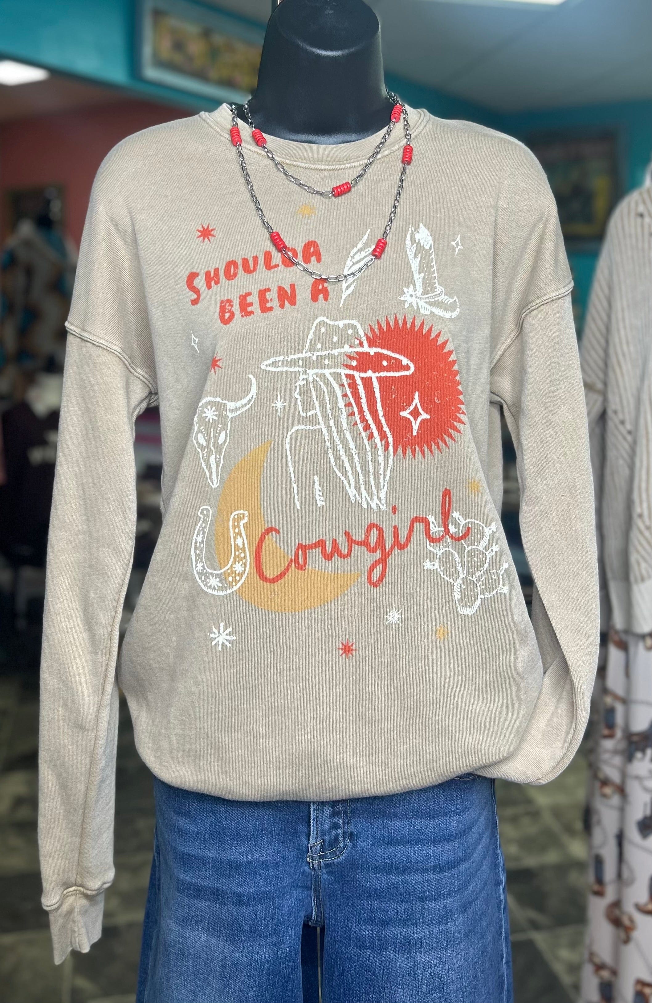 Shop Envi Me Tops and Tunics The Shoulda Been A Cowgirl Sweatshirt