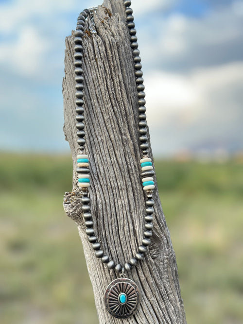 Shop Envi Me Jewelry Silver The Silver Turquoise Concho Necklace