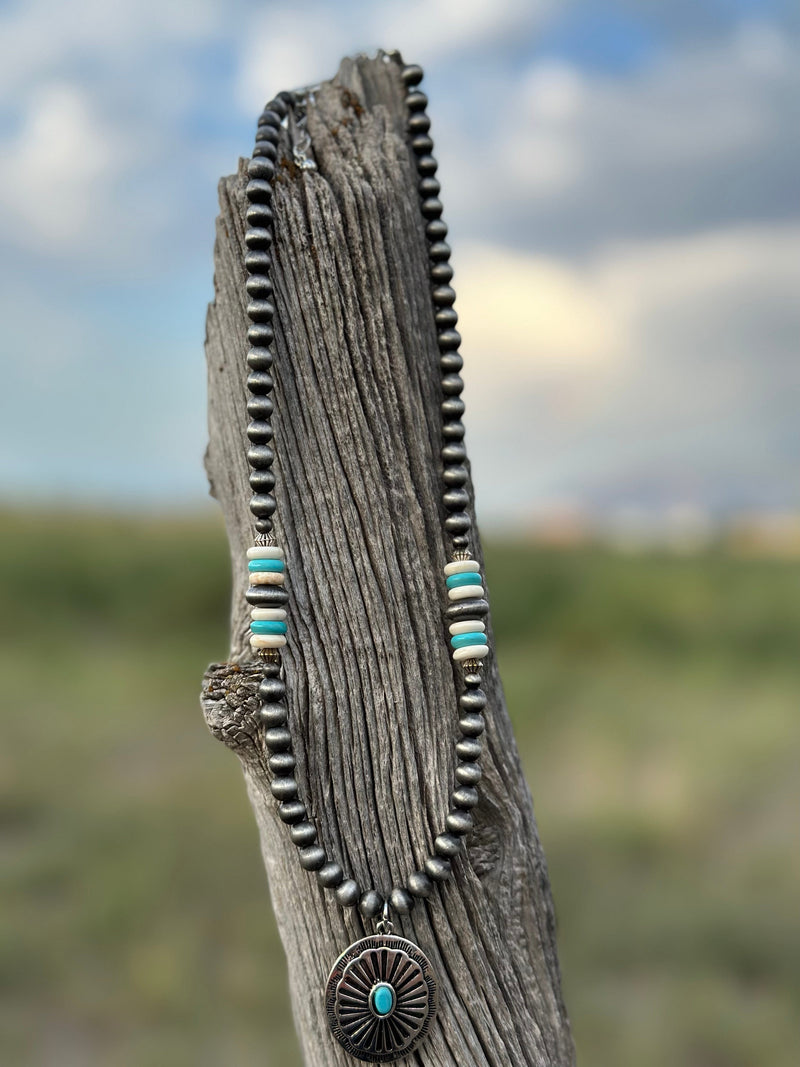 Shop Envi Me Jewelry Silver The Silver Turquoise Concho Necklace