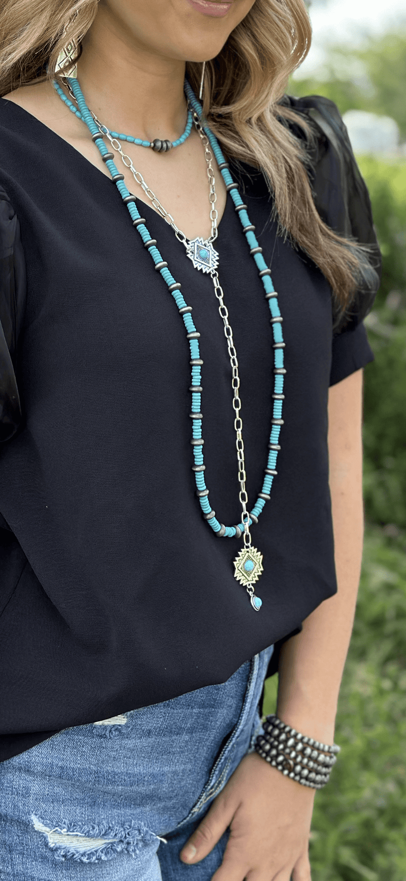 Shop Envi Me Necklaces The South Of Austin Turquoise Aztec Rosary Necklace