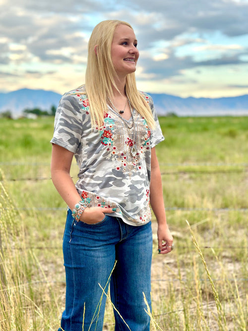 Shop Envi Me Dress it up The South of Camo Embroidered V Neck