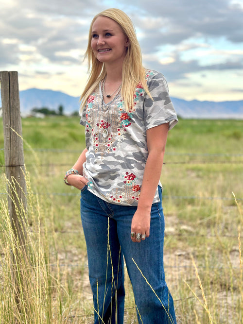 Shop Envi Me Dress it up The South of Camo Embroidered V Neck