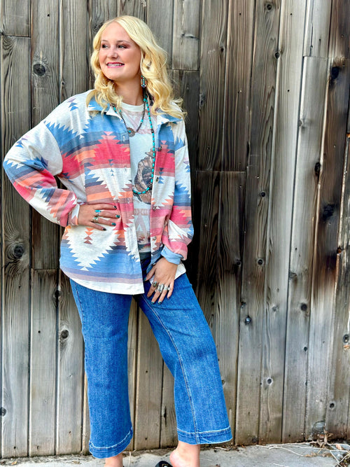 Shop Envi Me Cardigans and Kimonos The South of Summer Aztec Shirt Shacket