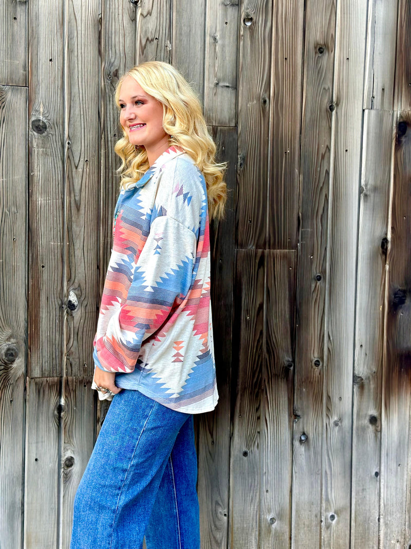 Shop Envi Me Cardigans and Kimonos The South of Summer Aztec Shirt Shacket