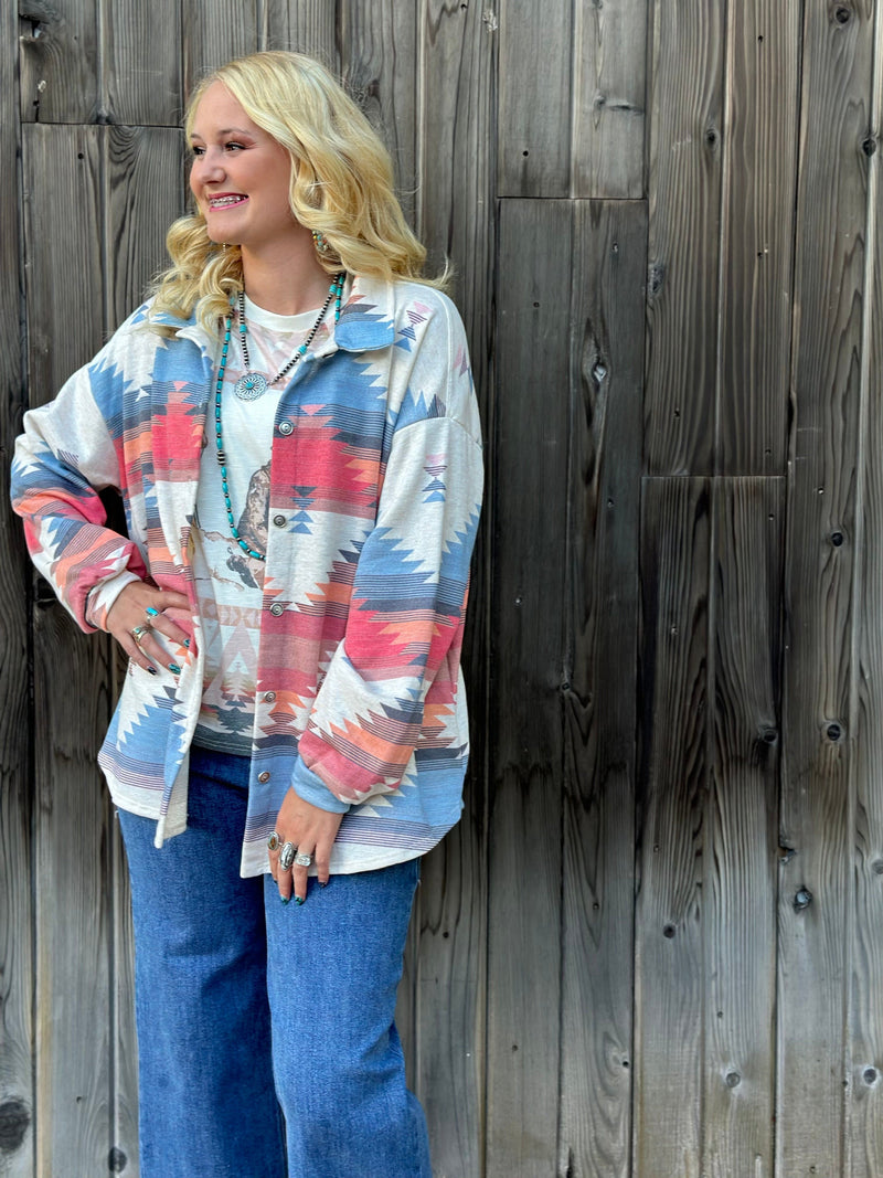 Shop Envi Me Cardigans and Kimonos The South of Summer Aztec Shirt Shacket