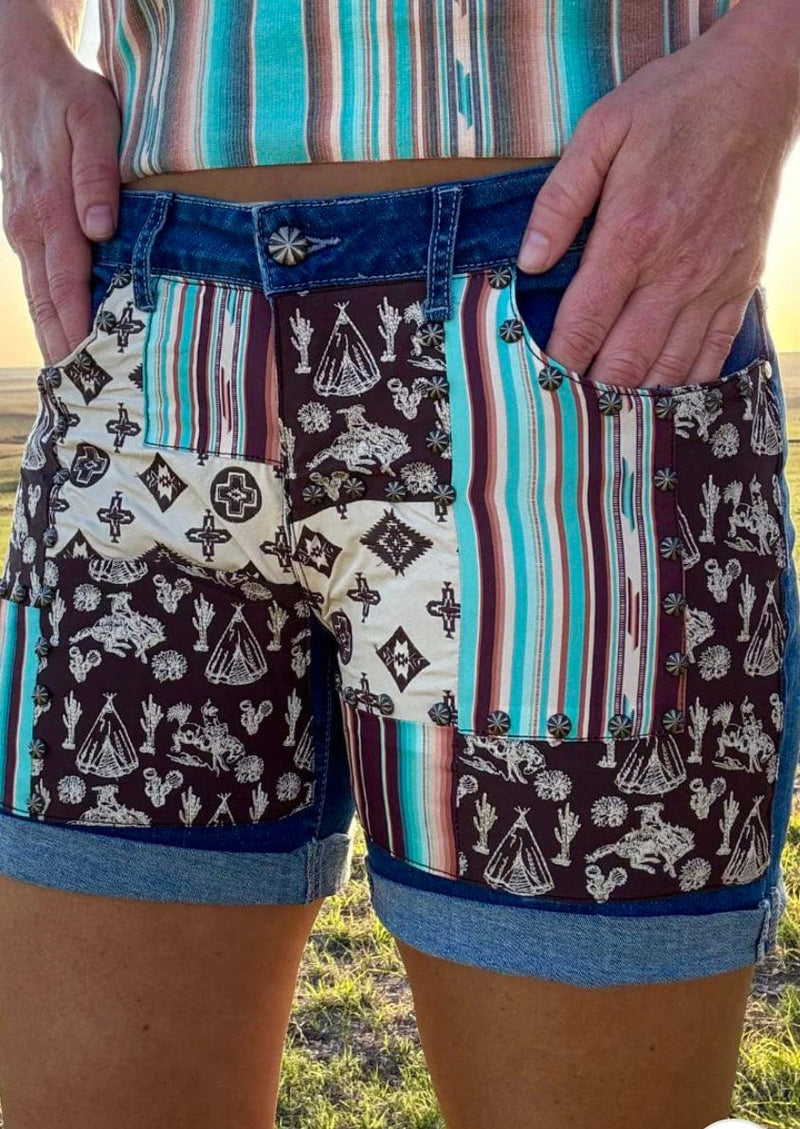Shop Envi Me The Southwest Patchwork Print Mid Thigh Shorts