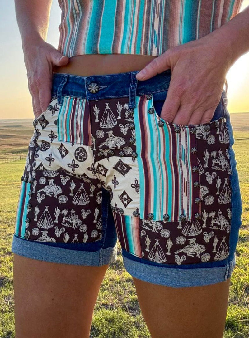 Shop Envi Me The Southwest Patchwork Print Mid Thigh Shorts