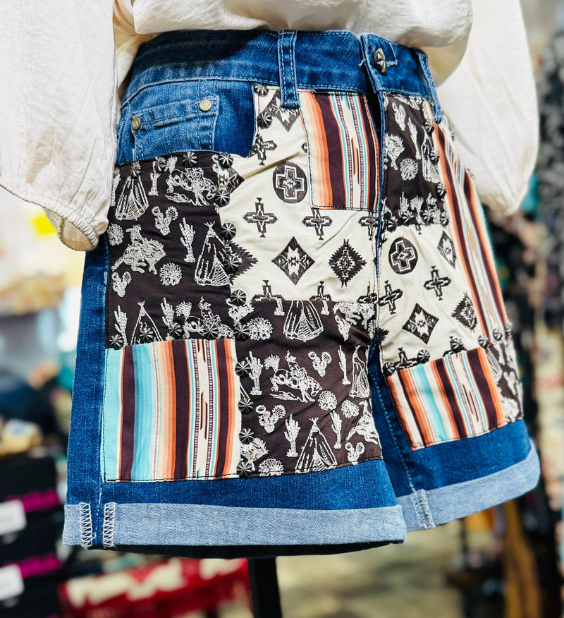 Shop Envi Me The Southwest Patchwork Print Mid Thigh Shorts