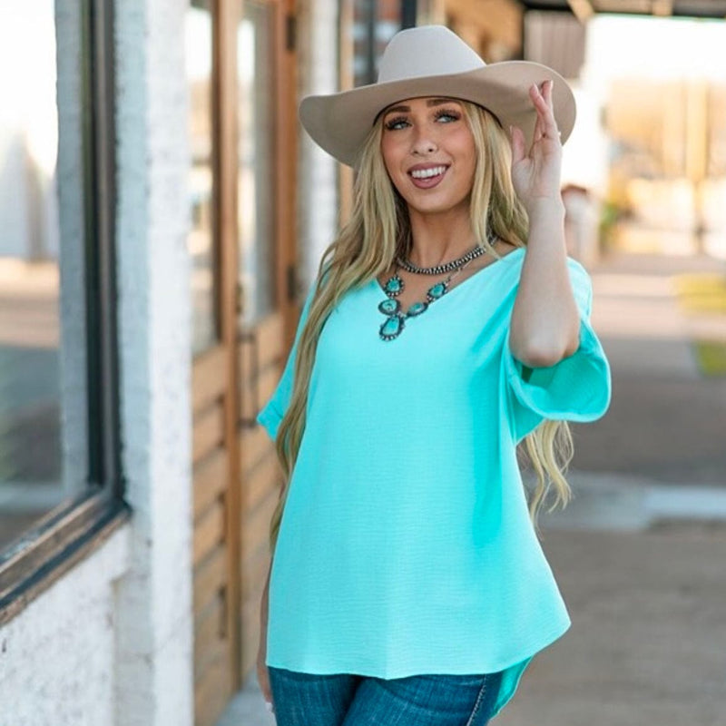 Shop Envi Me Tops and Tunics The Spring In The City Turquoise V Neck Top