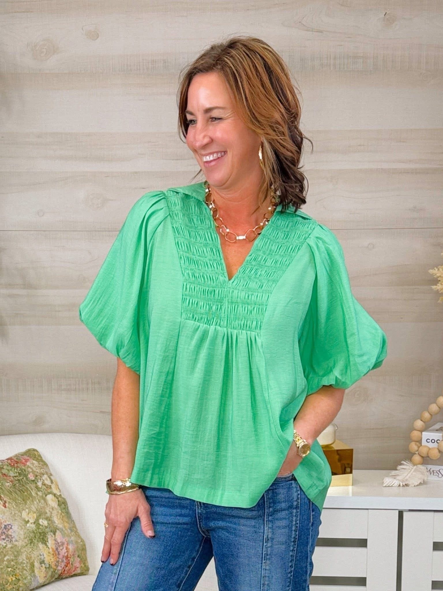 Shop Envi Me Tops and Tunics The Spring Kelly Green Top
