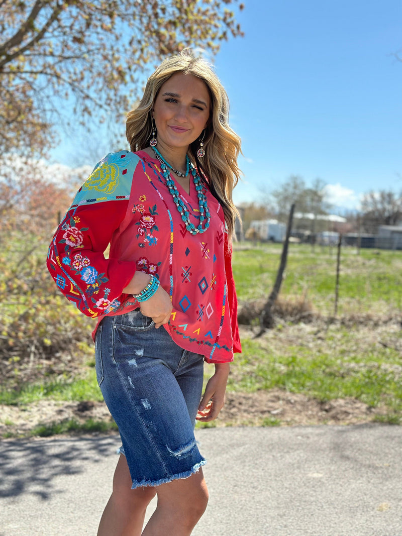 Shop Envi Me tops The Spring Let’s  Fiesta Embroidered Top