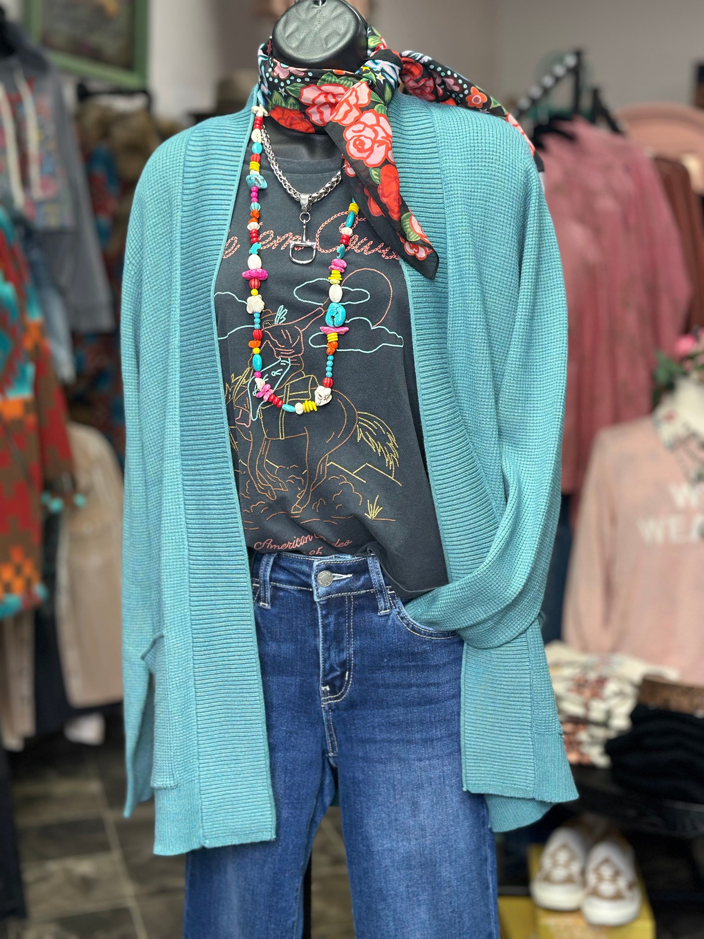 Shop Envi Me Cardigans and Kimonos The Spring On The Tejas Turquoise Cardigan