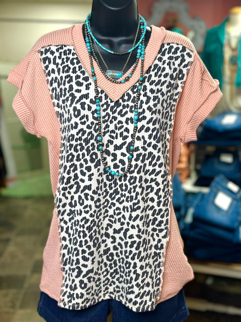 Shop Envi Me Tops and Tunics The Spring Peachy Cheetah Corded V Neck Top