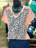 Shop Envi Me Tops and Tunics The Spring Peachy Cheetah Corded V Neck Top