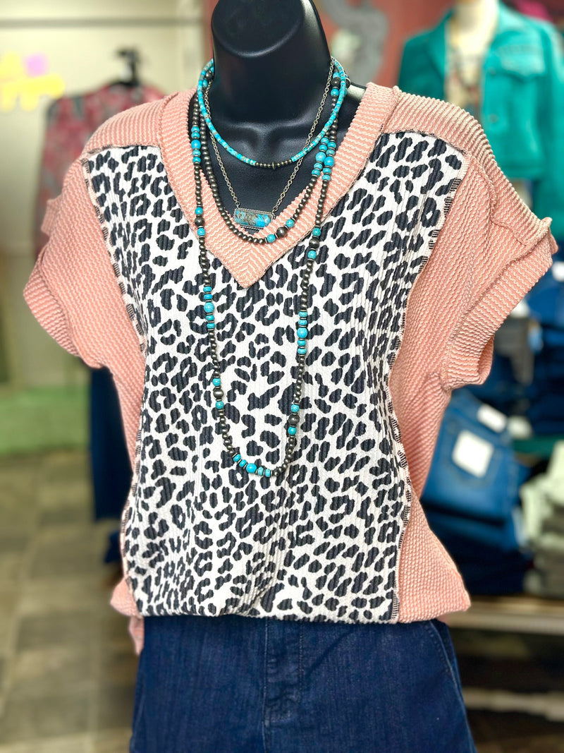 Shop Envi Me Tops and Tunics The Spring Peachy Cheetah Corded V Neck Top