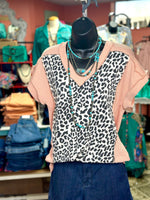 Shop Envi Me Tops and Tunics The Spring Peachy Cheetah Corded V Neck Top