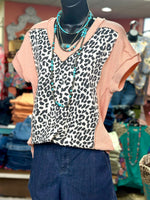Shop Envi Me Tops and Tunics The Spring Peachy Cheetah Corded V Neck Top