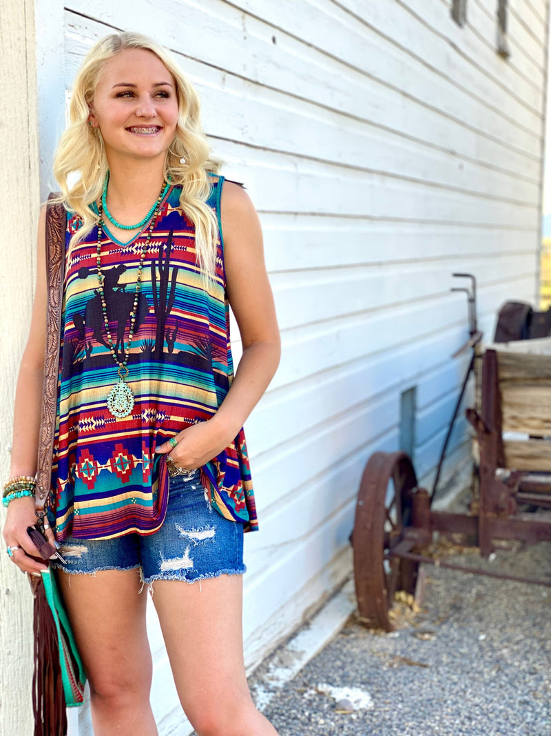 Shop Envi Me Tops and Tunics The Spring Sunset Cactus Bronc Tank