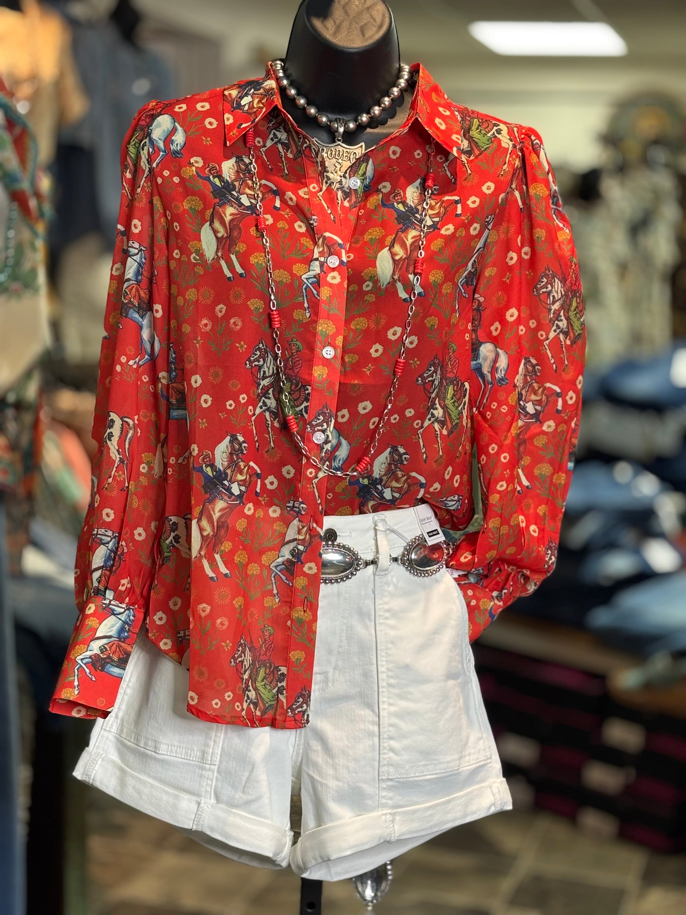 Shop Envi Me tops The Spring Vintage Floral Cowboy Button Up Top
