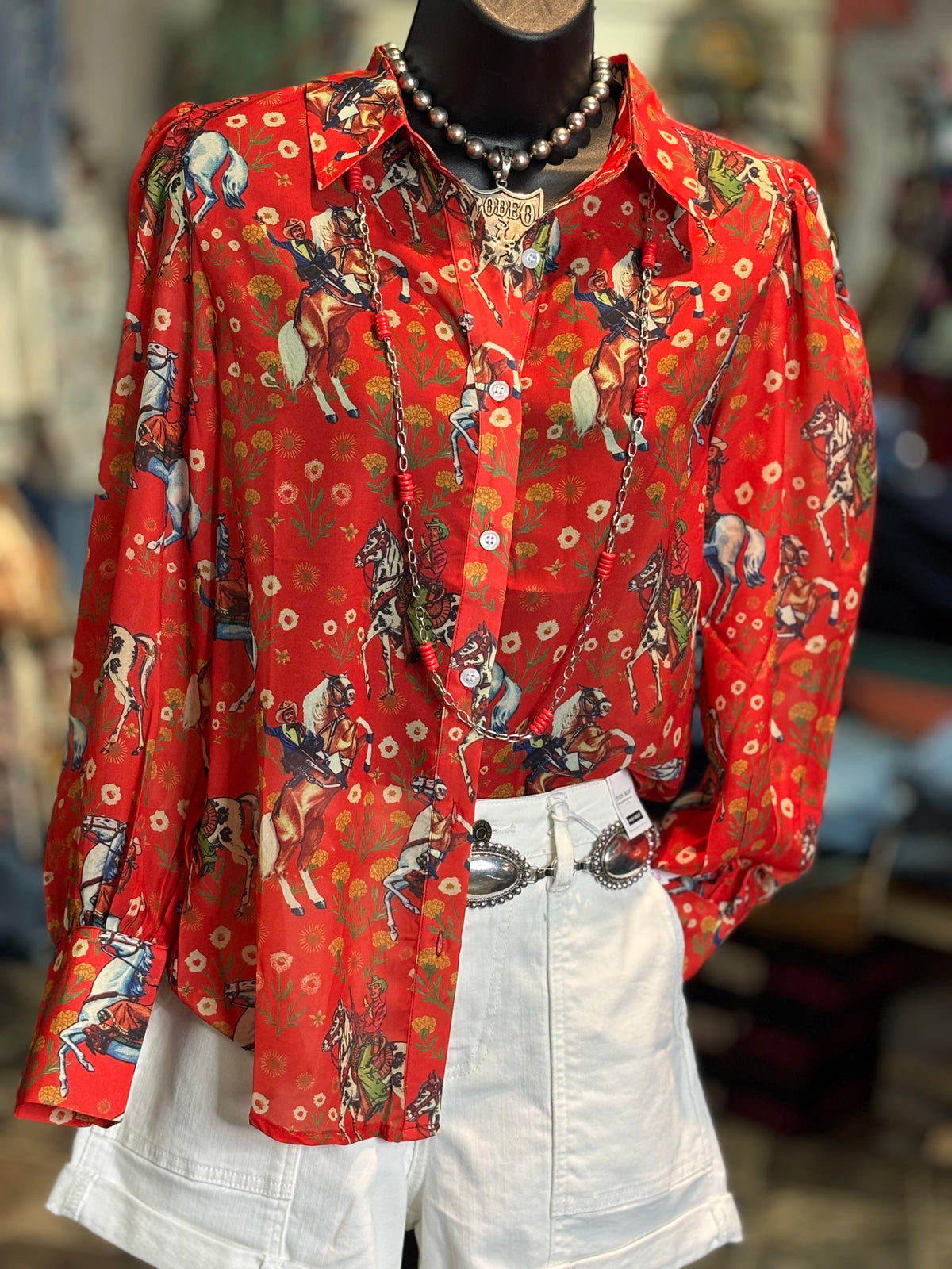 Shop Envi Me tops The Spring Vintage Floral Cowboy Button Up Top