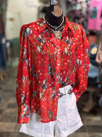Shop Envi Me tops The Spring Vintage Floral Cowboy Button Up Top