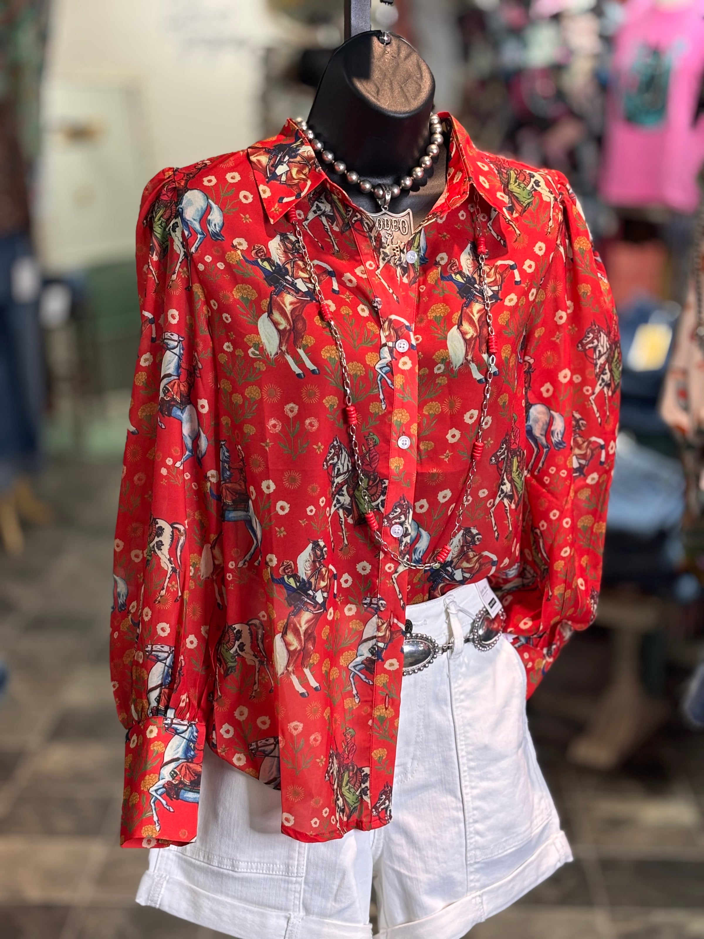 Shop Envi Me tops The Spring Vintage Floral Cowboy Button Up Top