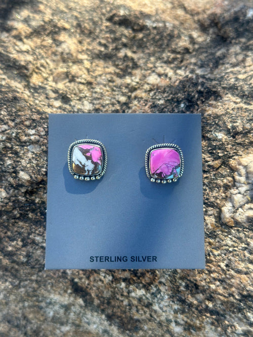 Shop Envi Me Earrings Silver The Square Sterling Silver and Cotton Candy Stud Earring