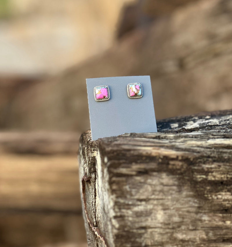 Shop Envi Me Earrings Silver The Square Sterling Silver & Cotton Candy Stud Earring