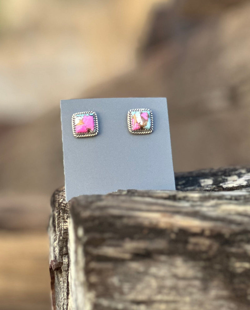 Shop Envi Me Earrings Silver The Square Sterling Silver & Cotton Candy Stud Earring