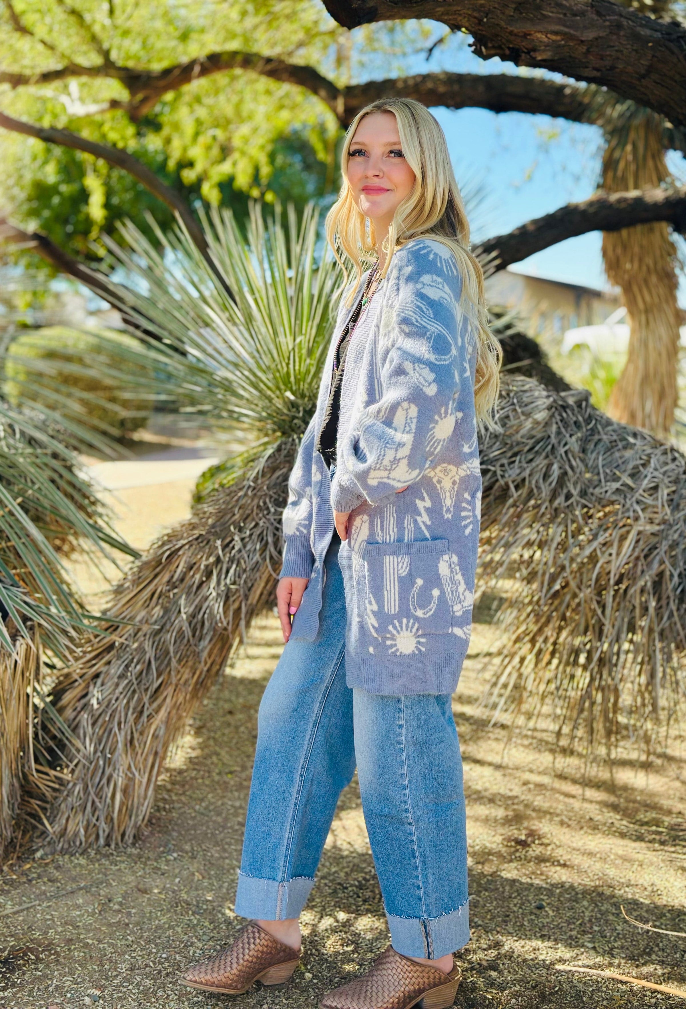 Shop Envi Me Tops and Tunics The Stayn’ Western In The Desert Blue Cardigan Sweater