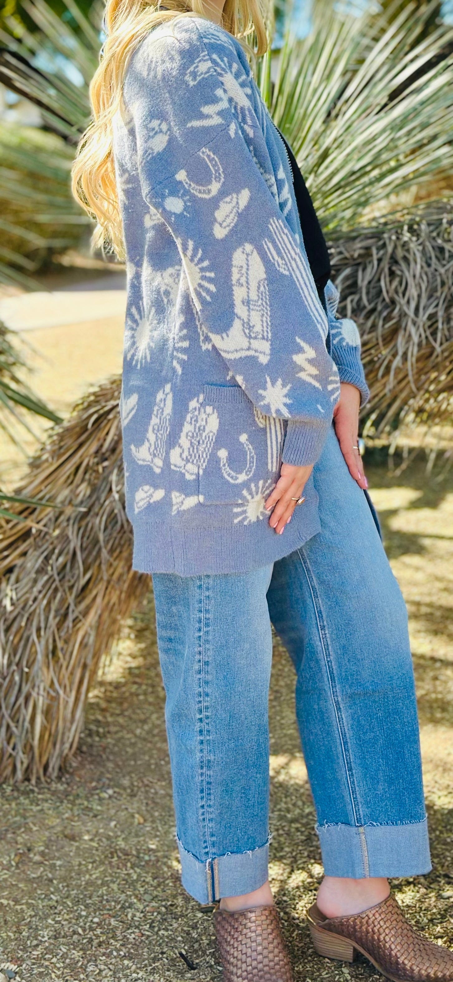 Shop Envi Me Tops and Tunics The Stayn’ Western In The Desert Blue Cardigan Sweater