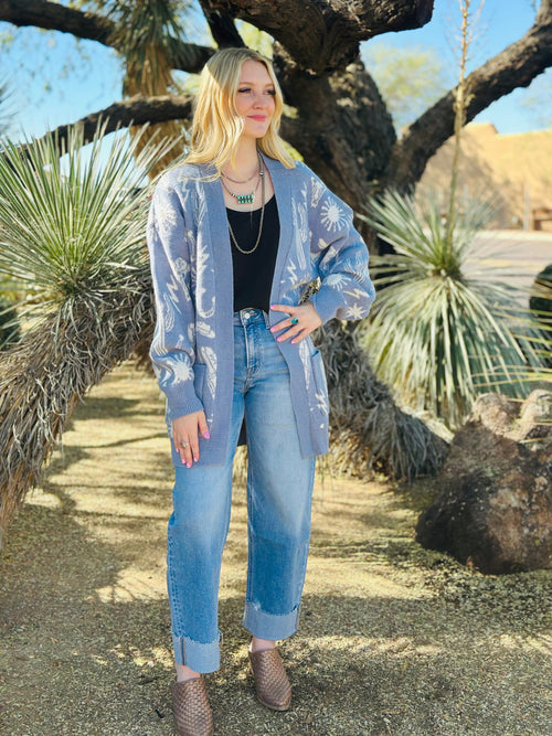 Shop Envi Me Tops and Tunics The Stayn’ Western In The Desert Blue Cardigan Sweater