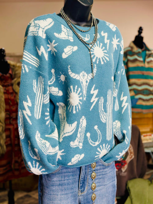 Shop Envi Me Tops and Tunics The Stayn’ Western In The Desert Teal Sweater