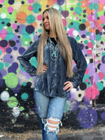 Shop Envi Me Cardigans and Kimonos The Steel Blue Velvet Song Of San Antone Shirt