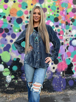 Shop Envi Me Cardigans and Kimonos The Steel Blue Velvet Song Of San Antone Shirt