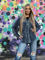 Shop Envi Me Cardigans and Kimonos The Steel Blue Velvet Song Of San Antone Shirt