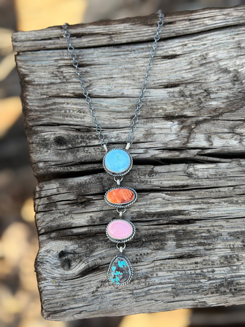 Shop Envi Me Necklaces The Sterling Silver, Turquoise, Pink Conch & Spiney with Turquoise Lariat NA Made Necklace One Only