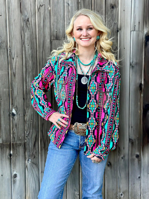 Shop Envi Me Cardigans and Kimonos The Stockyard Nights Aztec Shacket Jacket