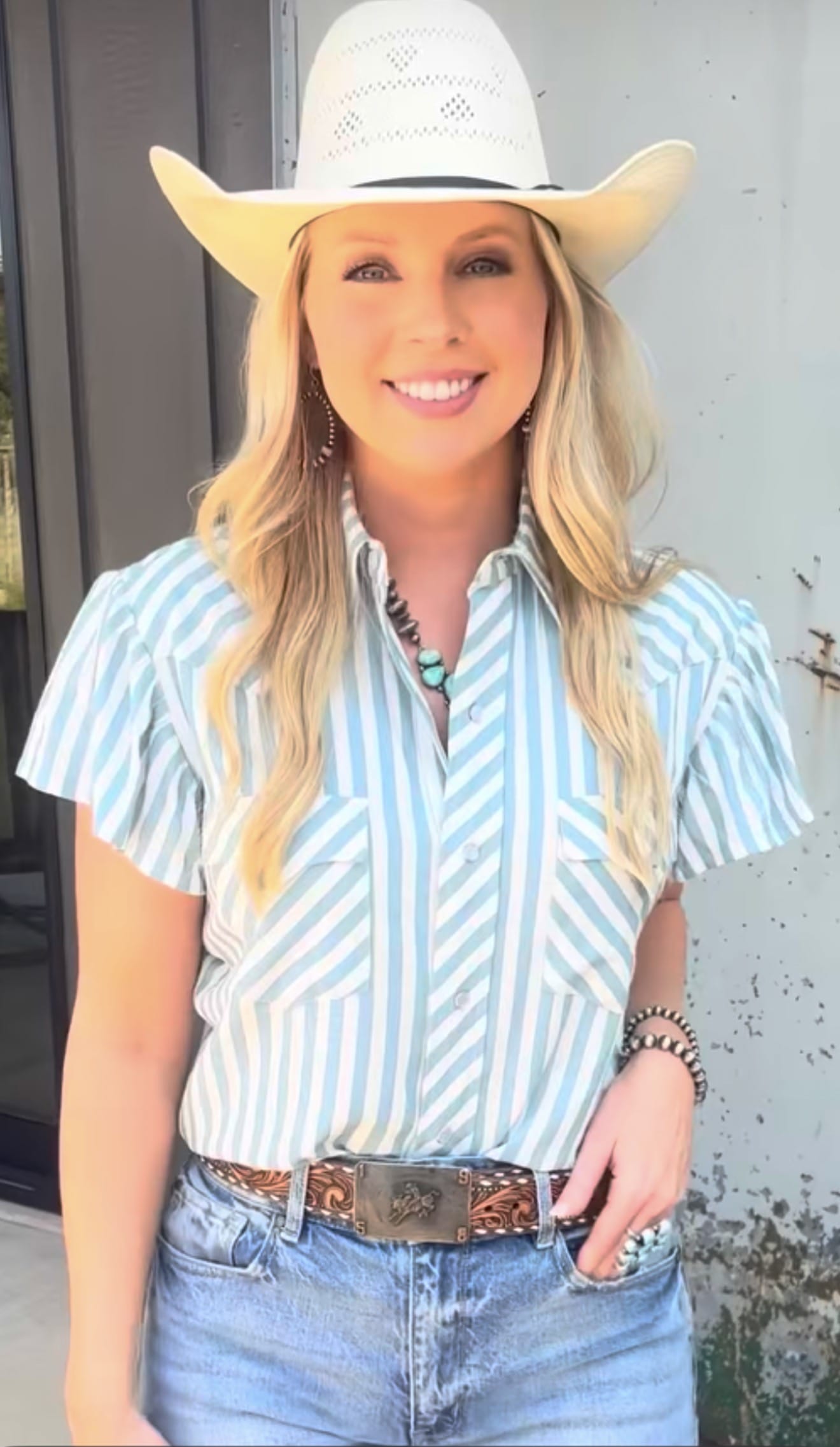 Shop Envi Me Tops and Tunics The Stripes On The Ranch Cowboy Flutter Sleeve Top
