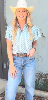 Shop Envi Me Tops and Tunics The Stripes On The Ranch Cowboy Flutter Sleeve Top