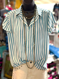 Shop Envi Me Tops and Tunics The Stripes On The Ranch Cowboy Flutter Sleeve Top