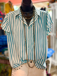 Shop Envi Me Tops and Tunics The Stripes On The Ranch Cowboy Flutter Sleeve Top