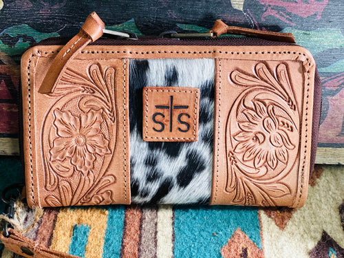 Shop Envi Me Accessories Black/White Cow The STS Tooled Leather &  Cowhide Organizer Wallet