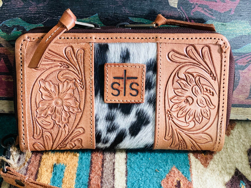 Shop Envi Me Accessories Black/White Cow The STS Tooled Leather &  Cowhide Organizer Wallet