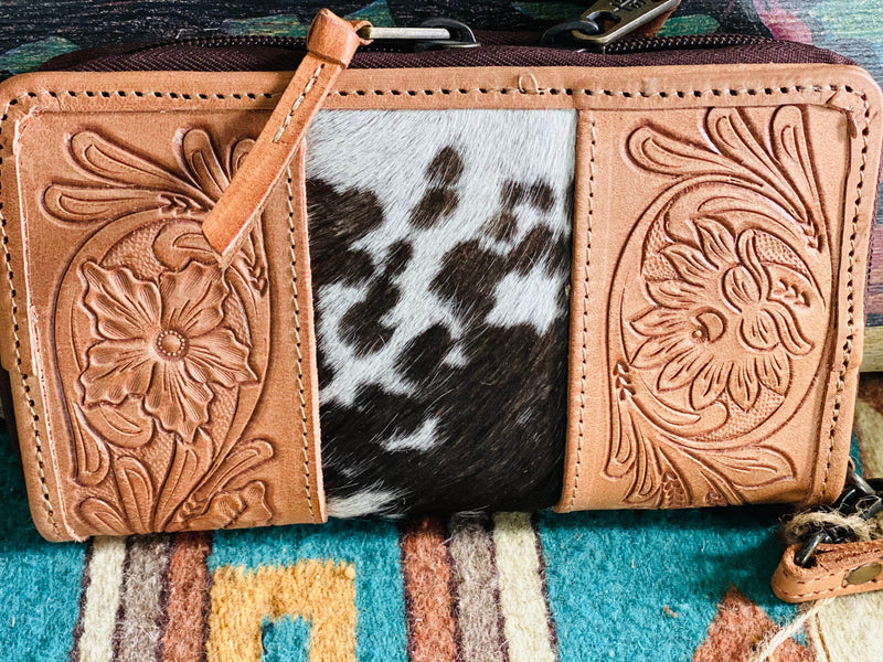 Shop Envi Me Accessories Black/White Cow The STS Tooled Leather &  Cowhide Organizer Wallet